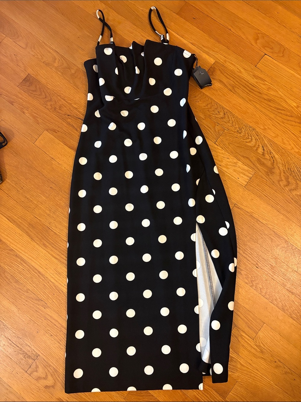 RACHEL Rachel Roy Black and White Polka Dot Midi Dress